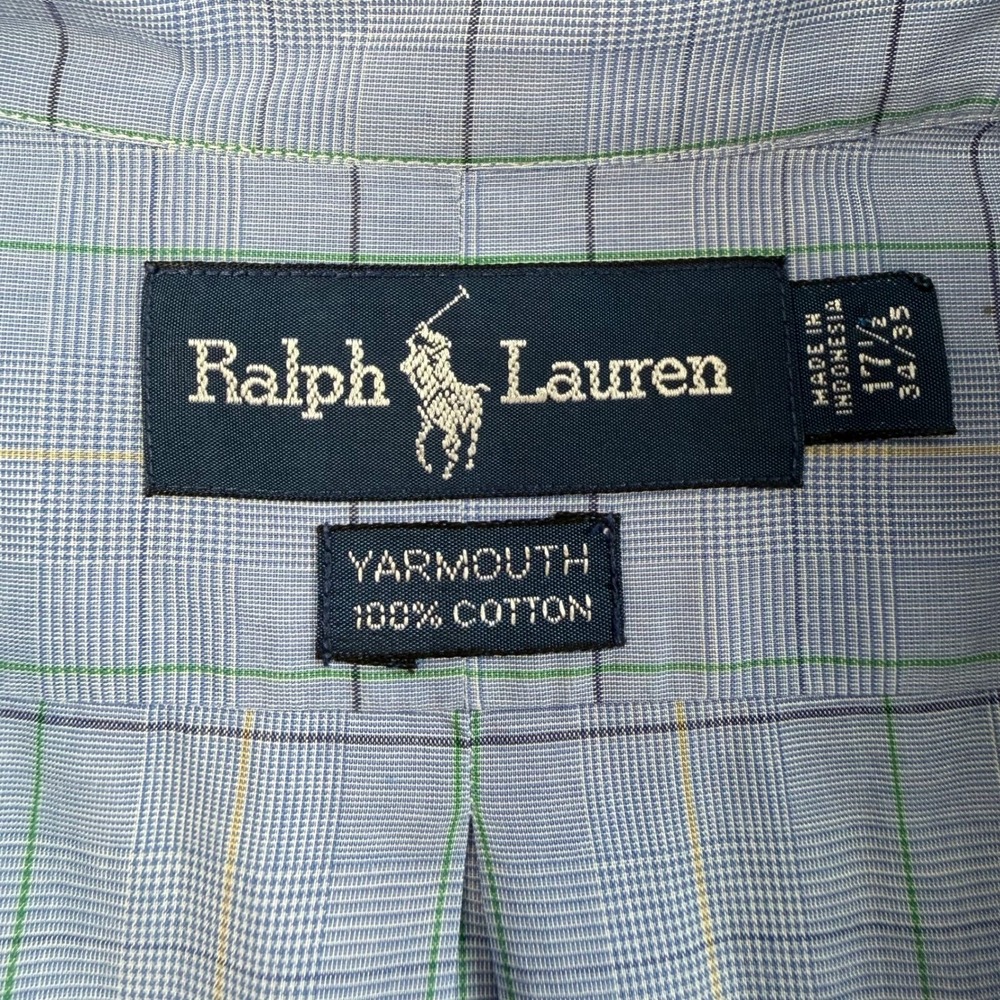 Ralph Lauren Blue Button Down 17.5 XL Plaid Yarmouth Short Sleeve Officewear - Picture 4 of 6